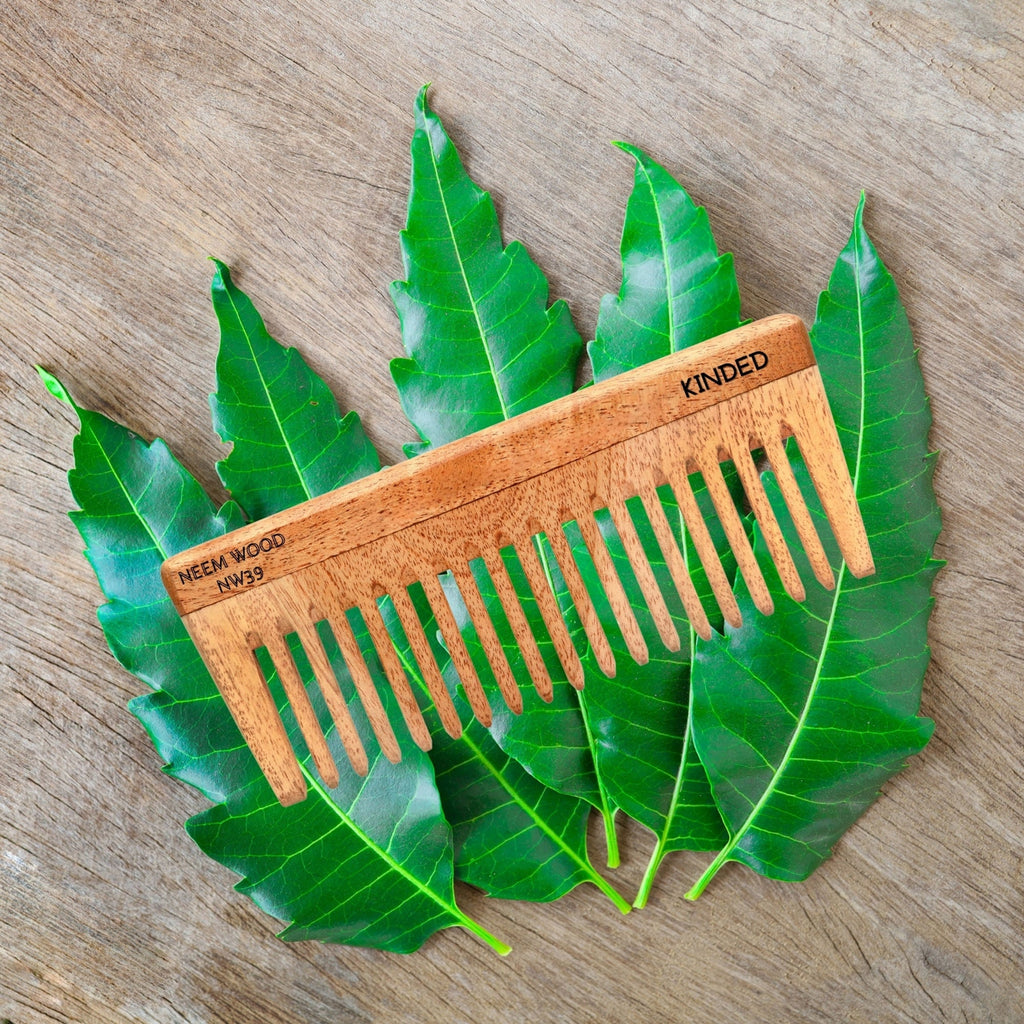 KINDED Handmade Oil Treated Wooden Hair Comb   Neem Wood NW39, Wide Tooth