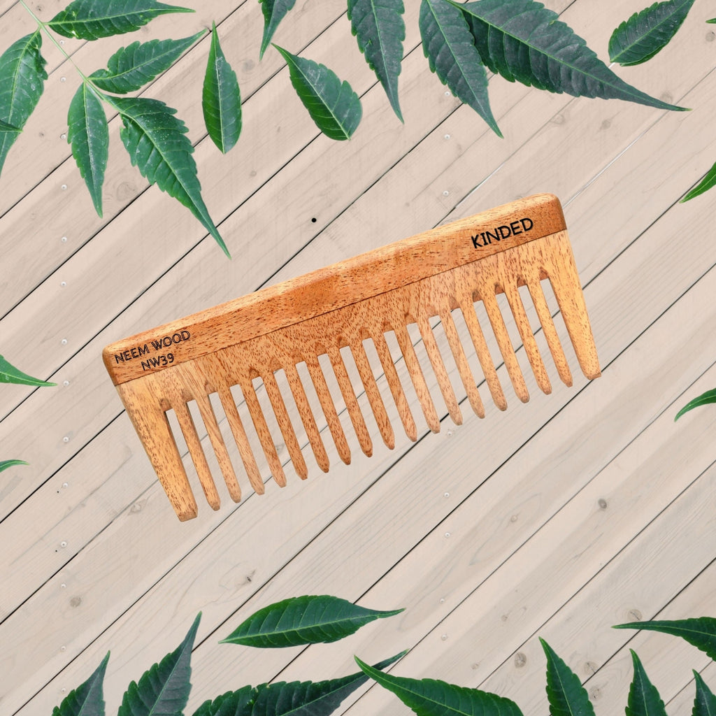 KINDED Handmade Oil Treated Wooden Hair Comb   Neem Wood NW39, Wide Tooth