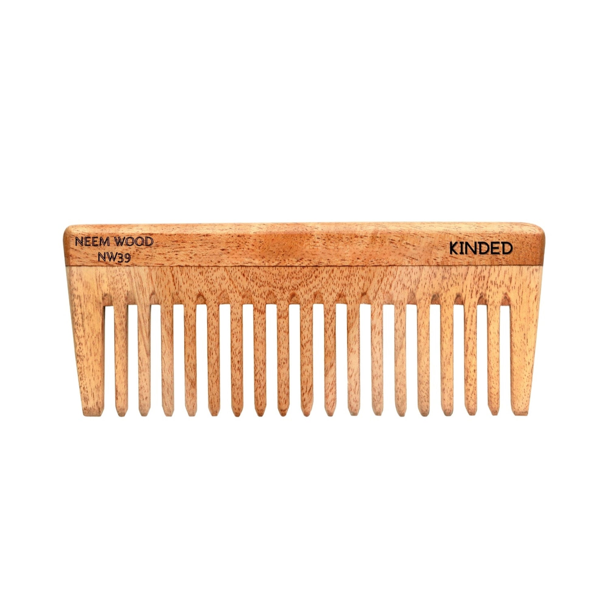 KINDED Handmade Oil Treated Wooden Hair Comb   Neem Wood NW39, Wide Tooth