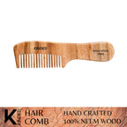 KINDED Handmade Oil Treated Wooden Hair Comb   Neem Wood NW60, Regular Tooth Comb with Handle
