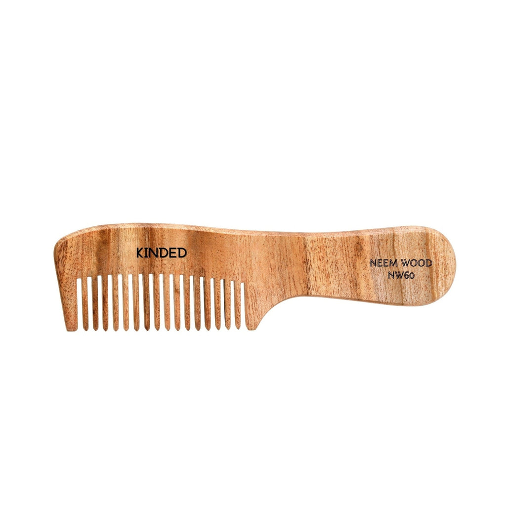 KINDED Handmade Oil Treated Wooden Hair Comb   Neem Wood NW60, Regular Tooth Comb with Handle