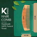KINDED Handmade Oil Treated Wooden Hair Comb   Neem Wood NW83, Regular Tooth