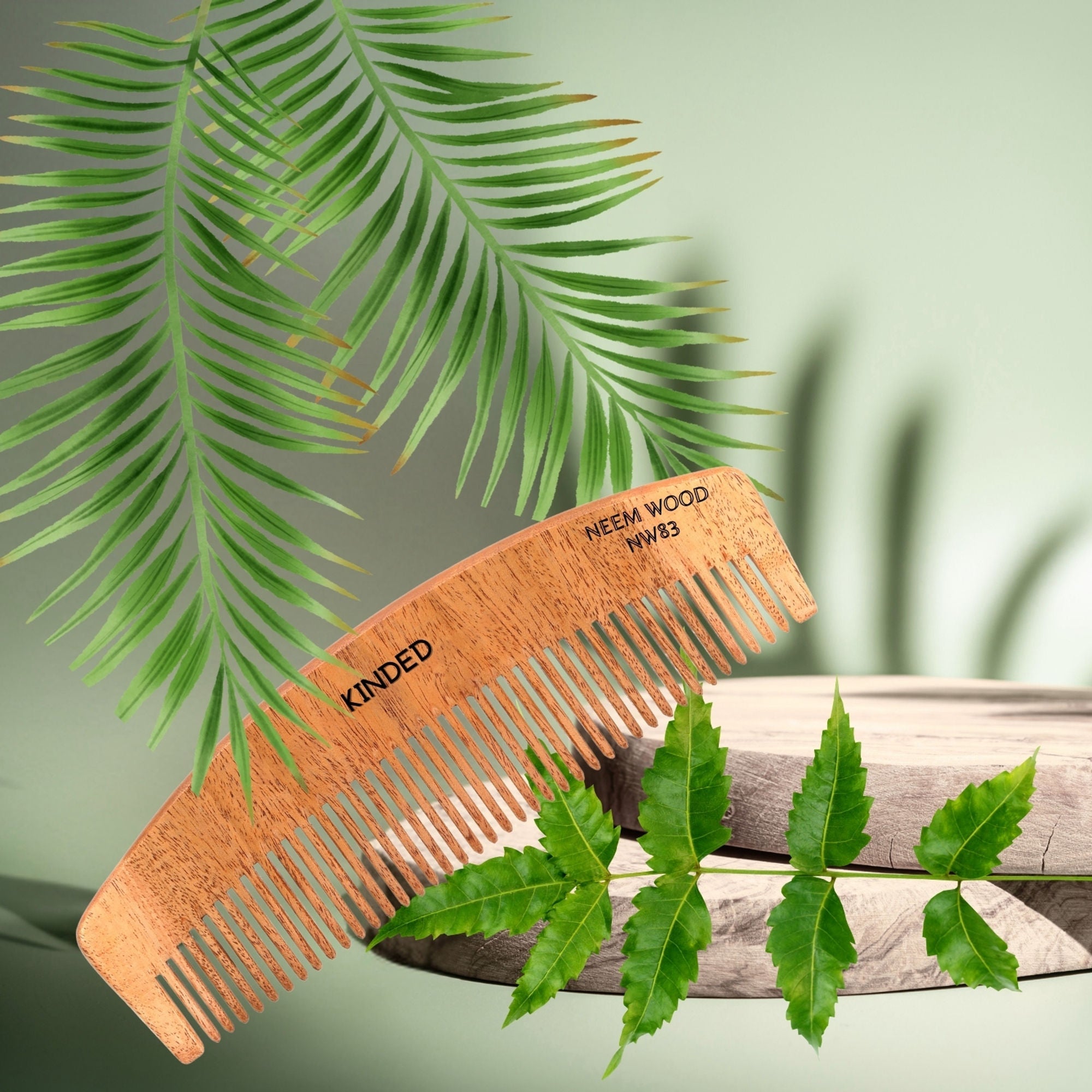 KINDED Handmade Oil Treated Wooden Hair Comb   Neem Wood NW83, Regular Tooth