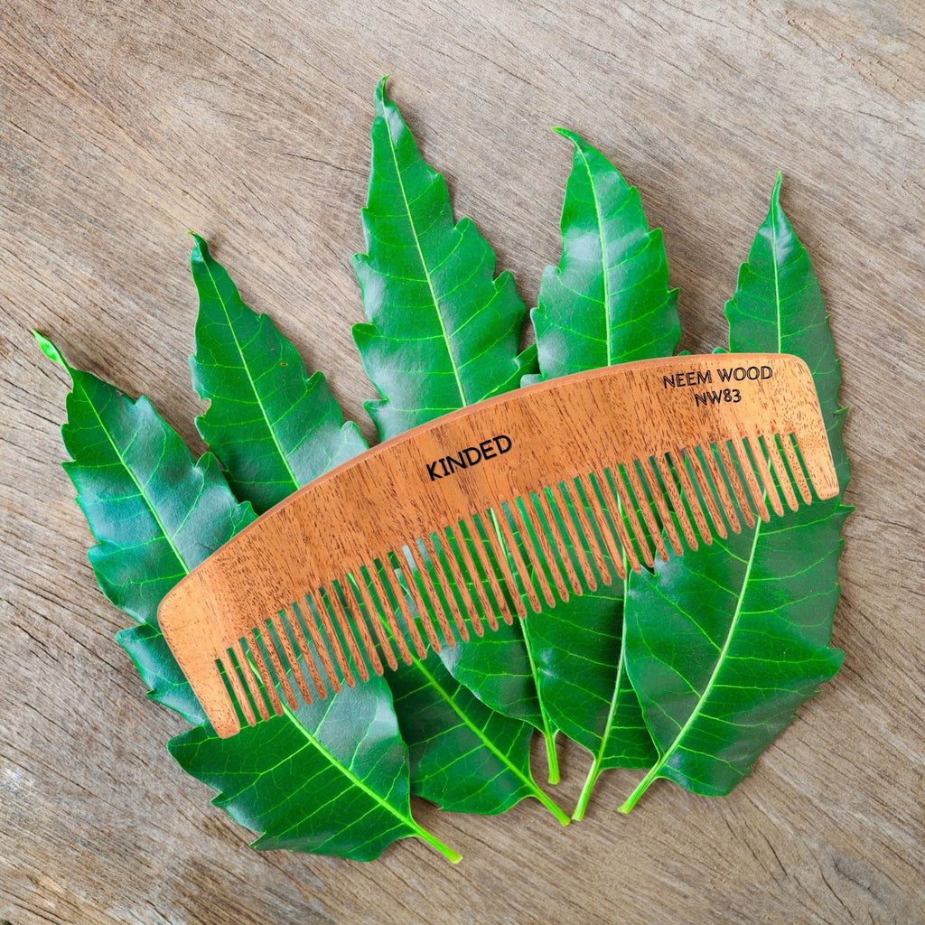 KINDED Handmade Oil Treated Wooden Hair Comb   Neem Wood NW83, Regular Tooth