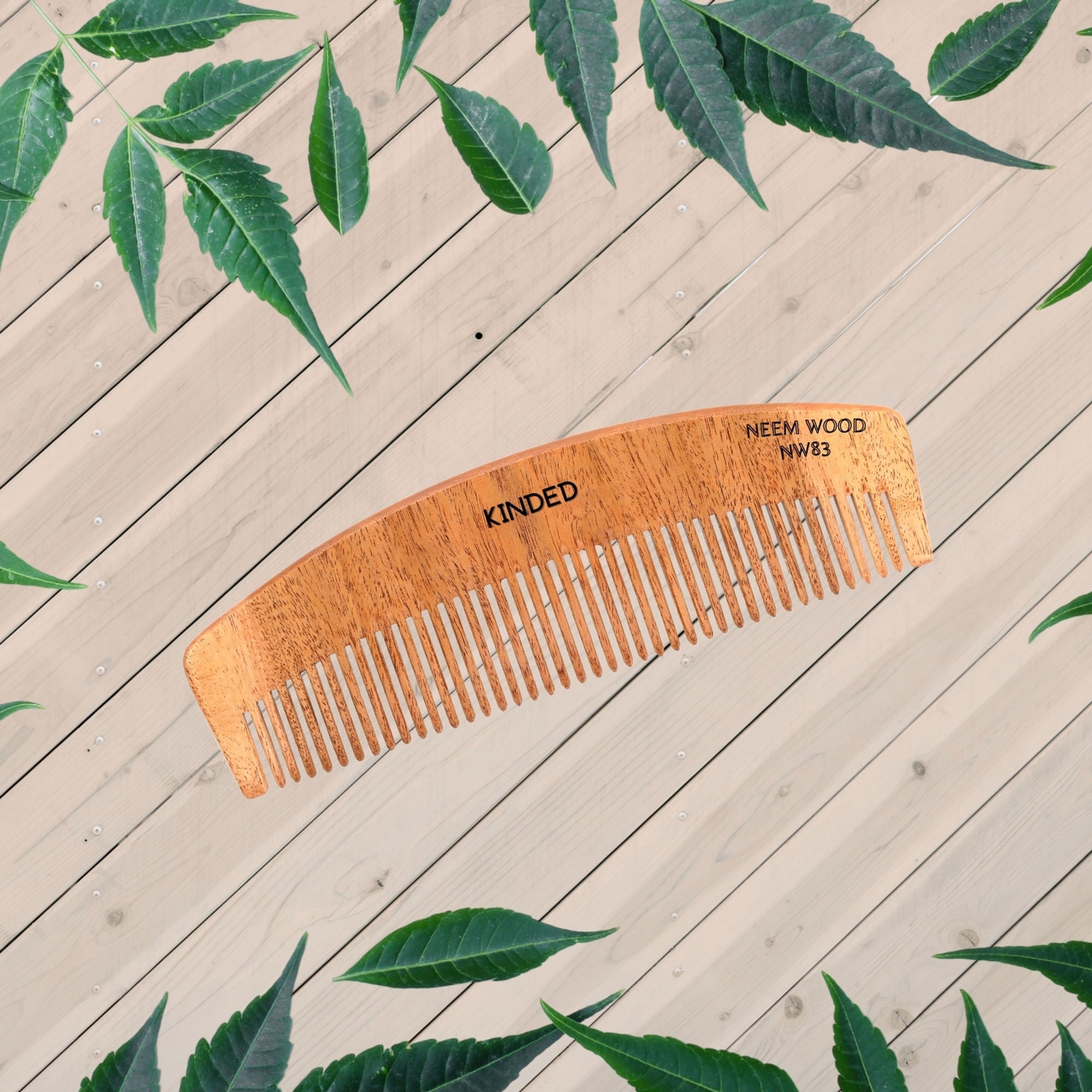 KINDED Handmade Oil Treated Wooden Hair Comb   Neem Wood NW83, Regular Tooth