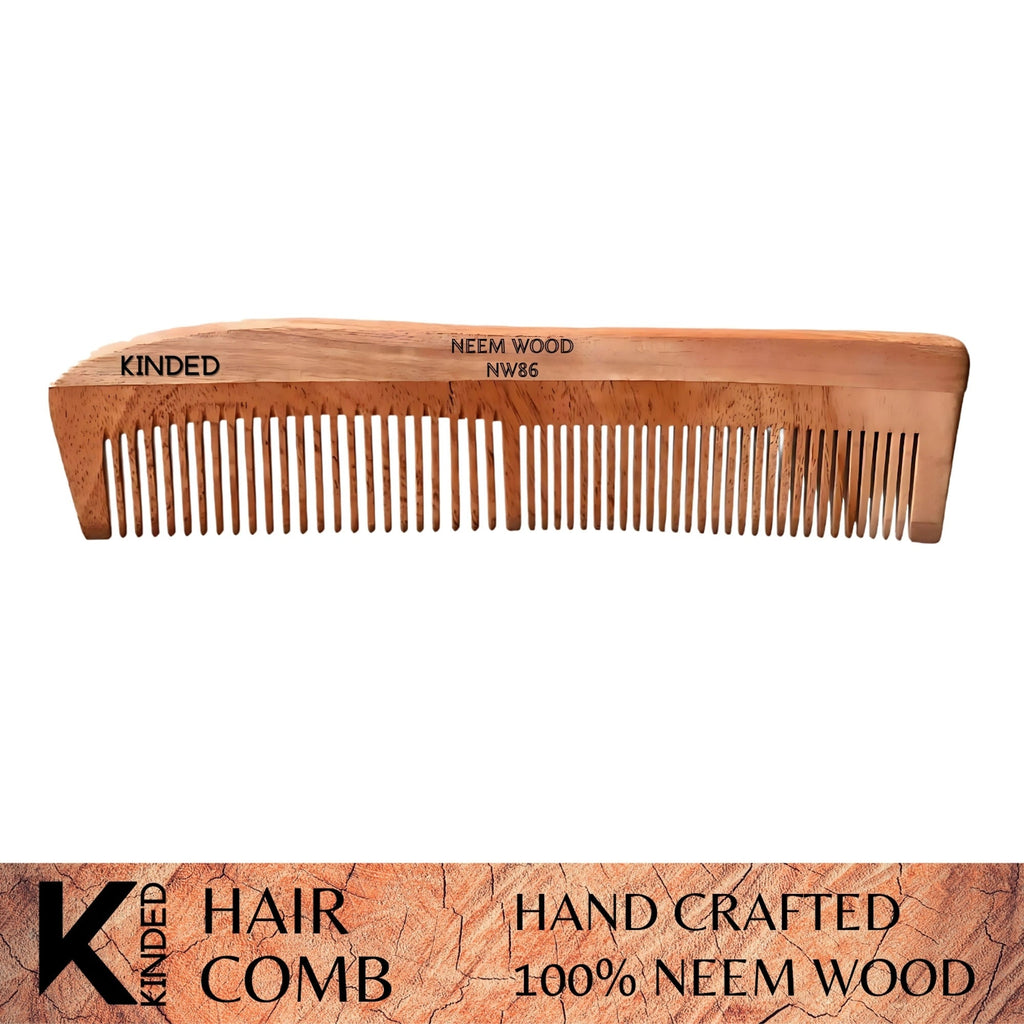 KINDED Handmade Oil Treated Wooden Hair Comb   Neem Wood NW86, Dual Tooth