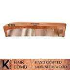 KINDED Handmade Oil Treated Wooden Hair Comb   Neem Wood NW86, Dual Tooth