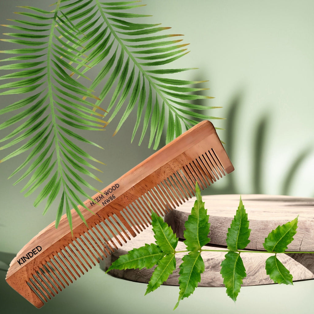 KINDED Handmade Oil Treated Wooden Hair Comb   Neem Wood NW86, Dual Tooth