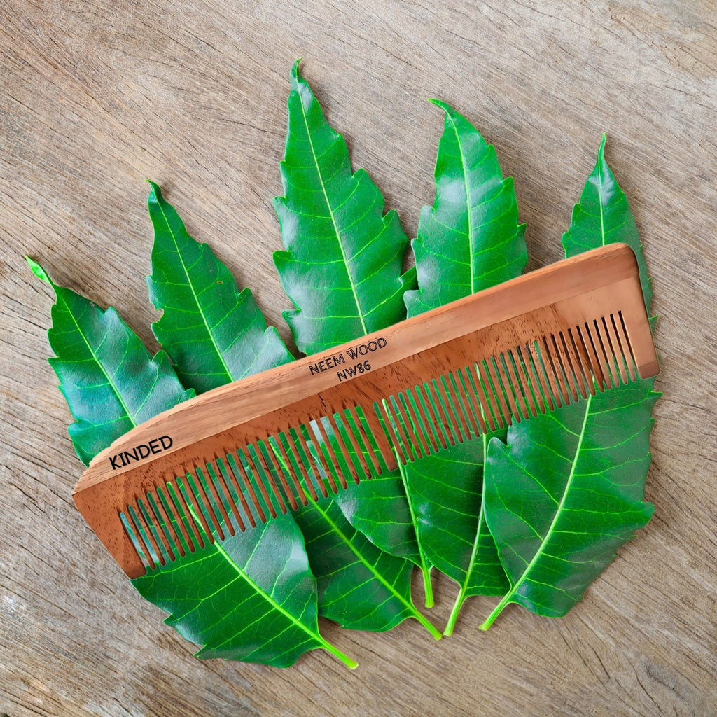 KINDED Handmade Oil Treated Wooden Hair Comb   Neem Wood NW86, Dual Tooth