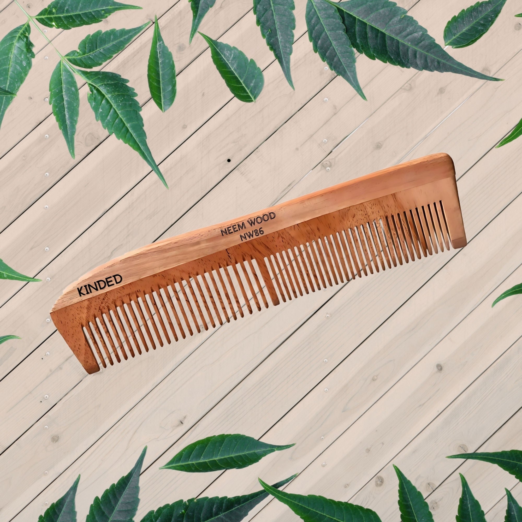 KINDED Handmade Oil Treated Wooden Hair Comb   Neem Wood NW86, Dual Tooth