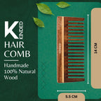 KINDED Handmade Oil Treated Wooden Hair Comb   Sheesham Rose Wood RW105, Wide Tooth