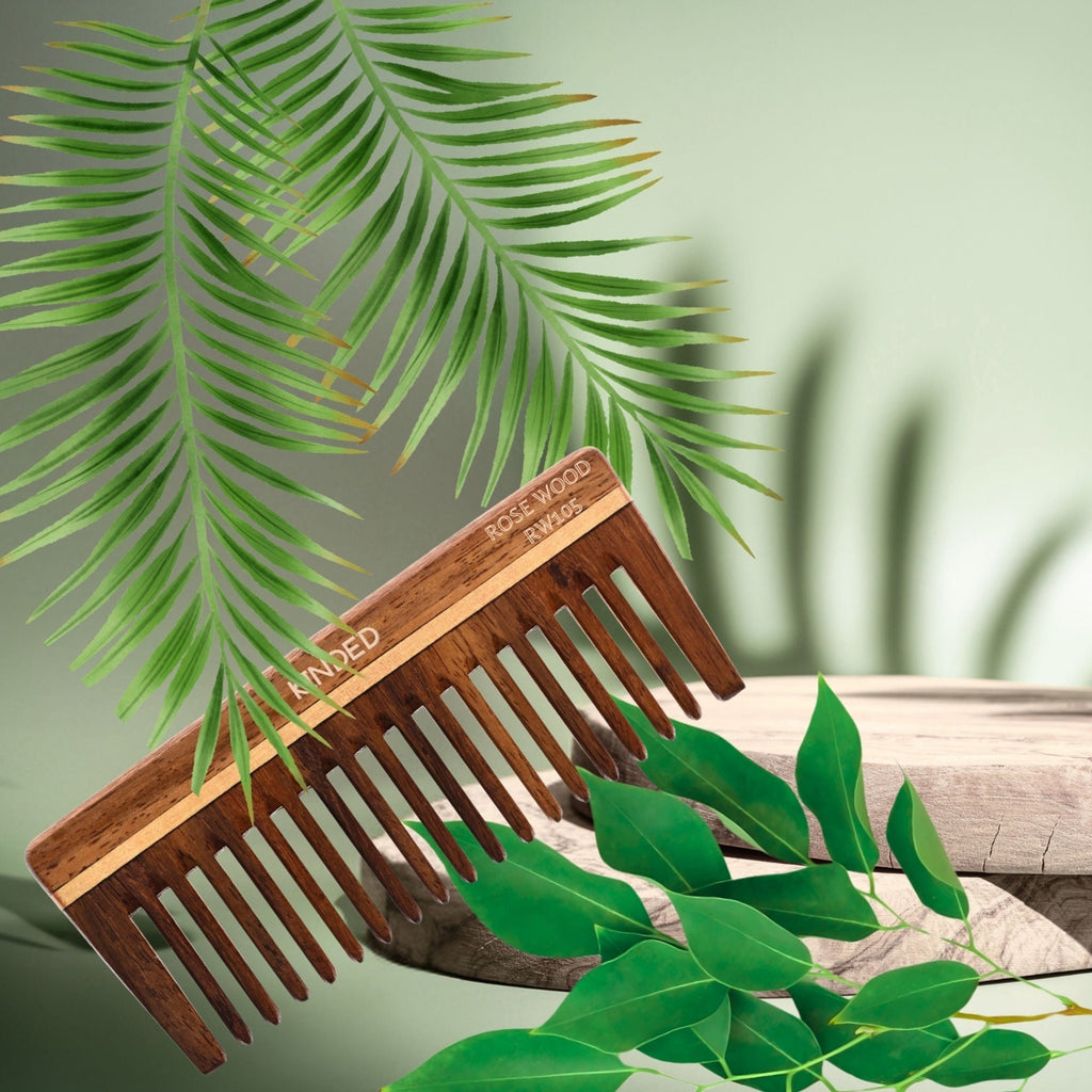 KINDED Handmade Oil Treated Wooden Hair Comb   Sheesham Rose Wood RW105, Wide Tooth