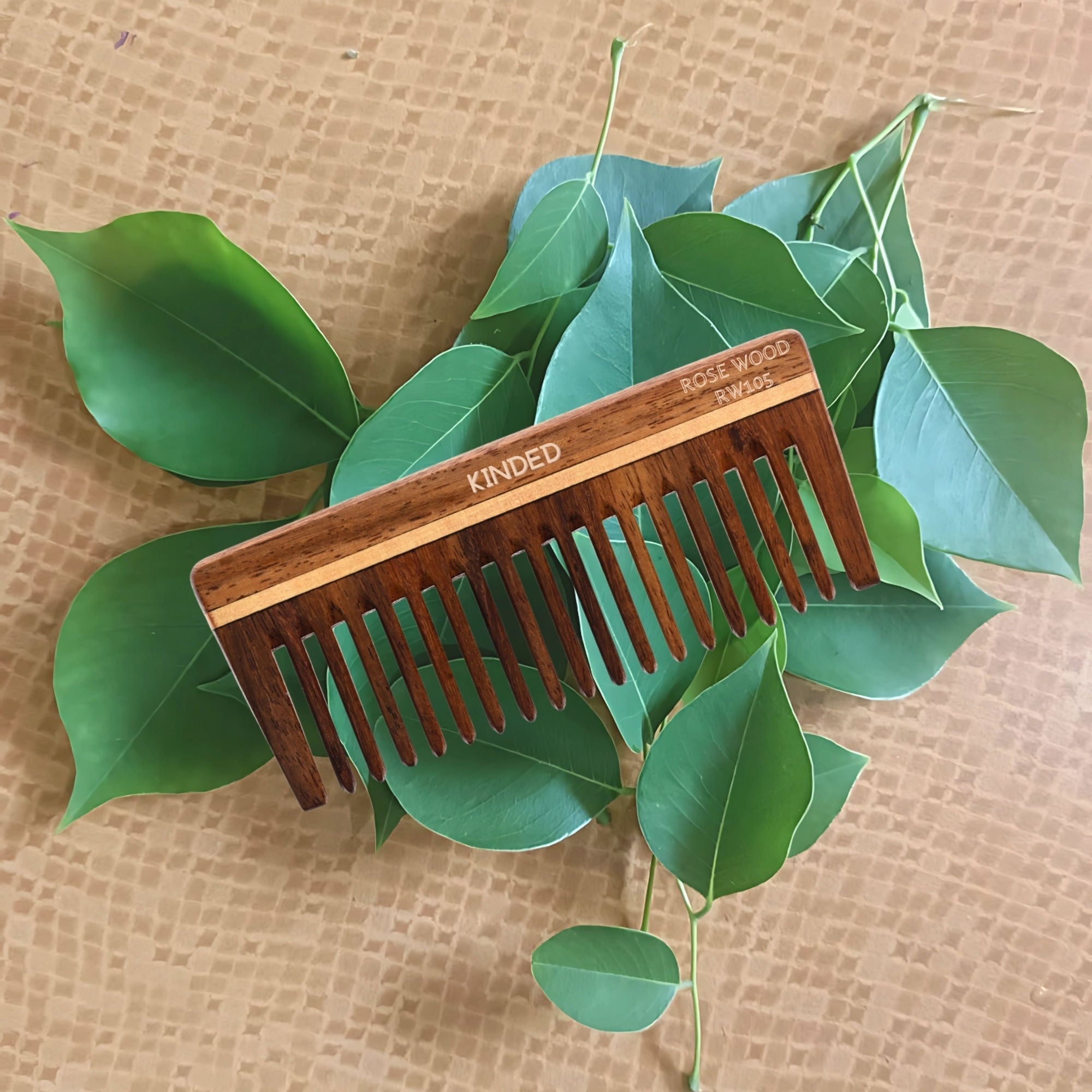 KINDED Handmade Oil Treated Wooden Hair Comb   Sheesham Rose Wood RW105, Wide Tooth