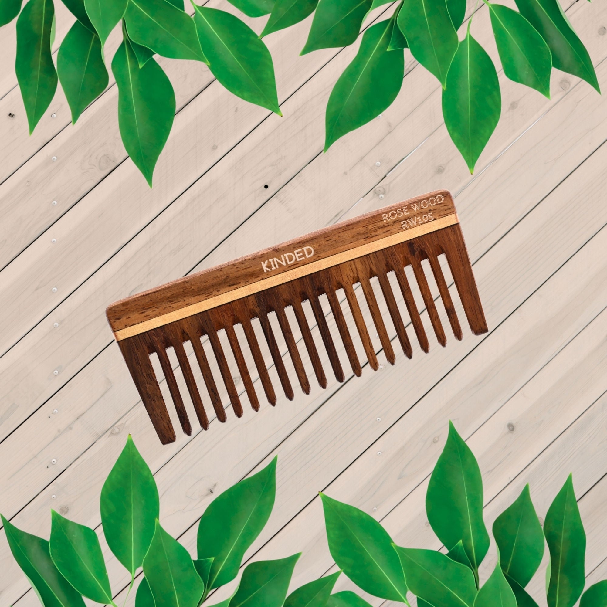 KINDED Handmade Oil Treated Wooden Hair Comb   Sheesham Rose Wood RW105, Wide Tooth