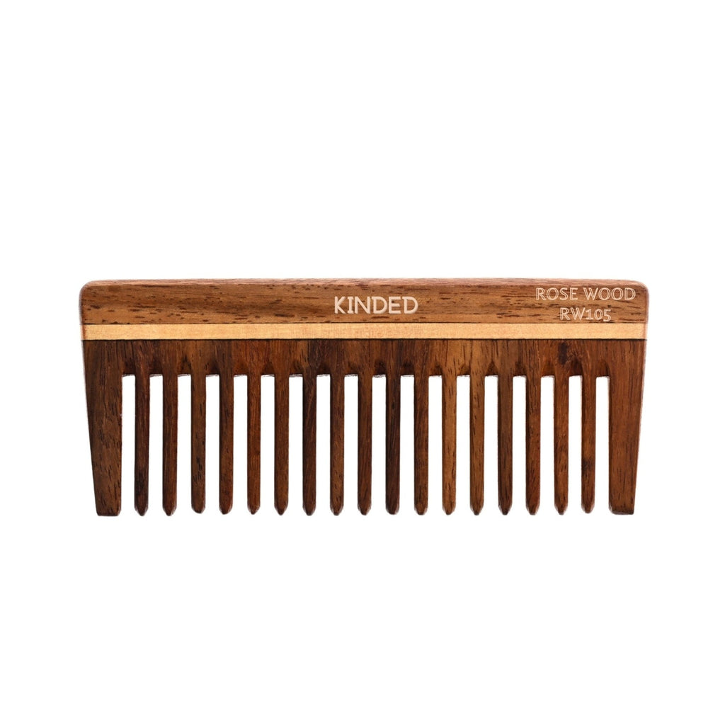 KINDED Handmade Oil Treated Wooden Hair Comb   Sheesham Rose Wood RW105, Wide Tooth