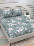 DREAM WEAVERZ Grey & White Floral 220 TC Queen Bedsheet with 2 Pillow Covers
