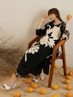 Indo Era Black Floral Printed V-Neck Sequinned A-Line Kurta With Salwar - Distacart