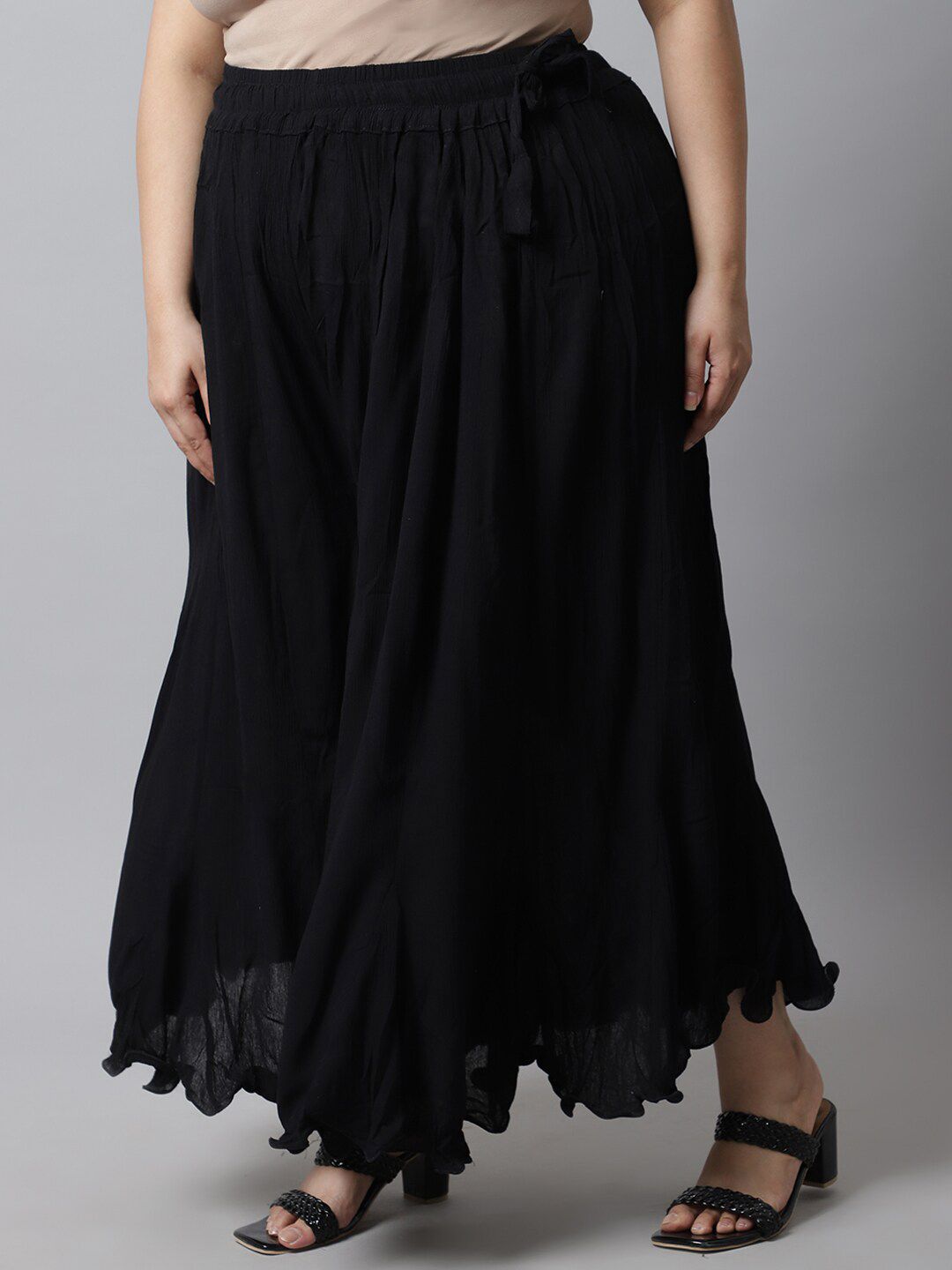 TAG 7 Women Black Flared Ethnic Palazzos