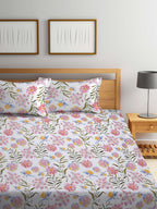 KLOTTHE Floral 300 TC Fitted Super King Bedsheet with 2 Pillow Covers