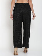 TAG 7 Women Black Ethnic Motifs Embroidered Sequin Flared Ethnic Palazzos