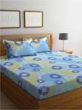 BOMBAY DYEING Serenita Blue Printed Cotton 144 TC King Bedsheet with 2 Pillow Covers