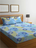 BOMBAY DYEING Serenita Blue Printed Cotton 144 TC King Bedsheet with 2 Pillow Covers