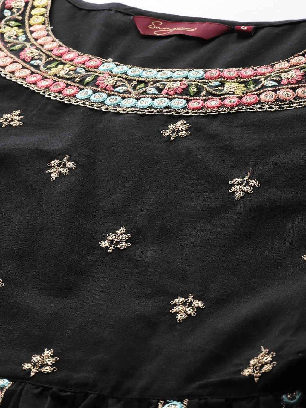Sangria Women Embroidered Mirror Work Pure Cotton Kurta with Trousers & With Dupatta