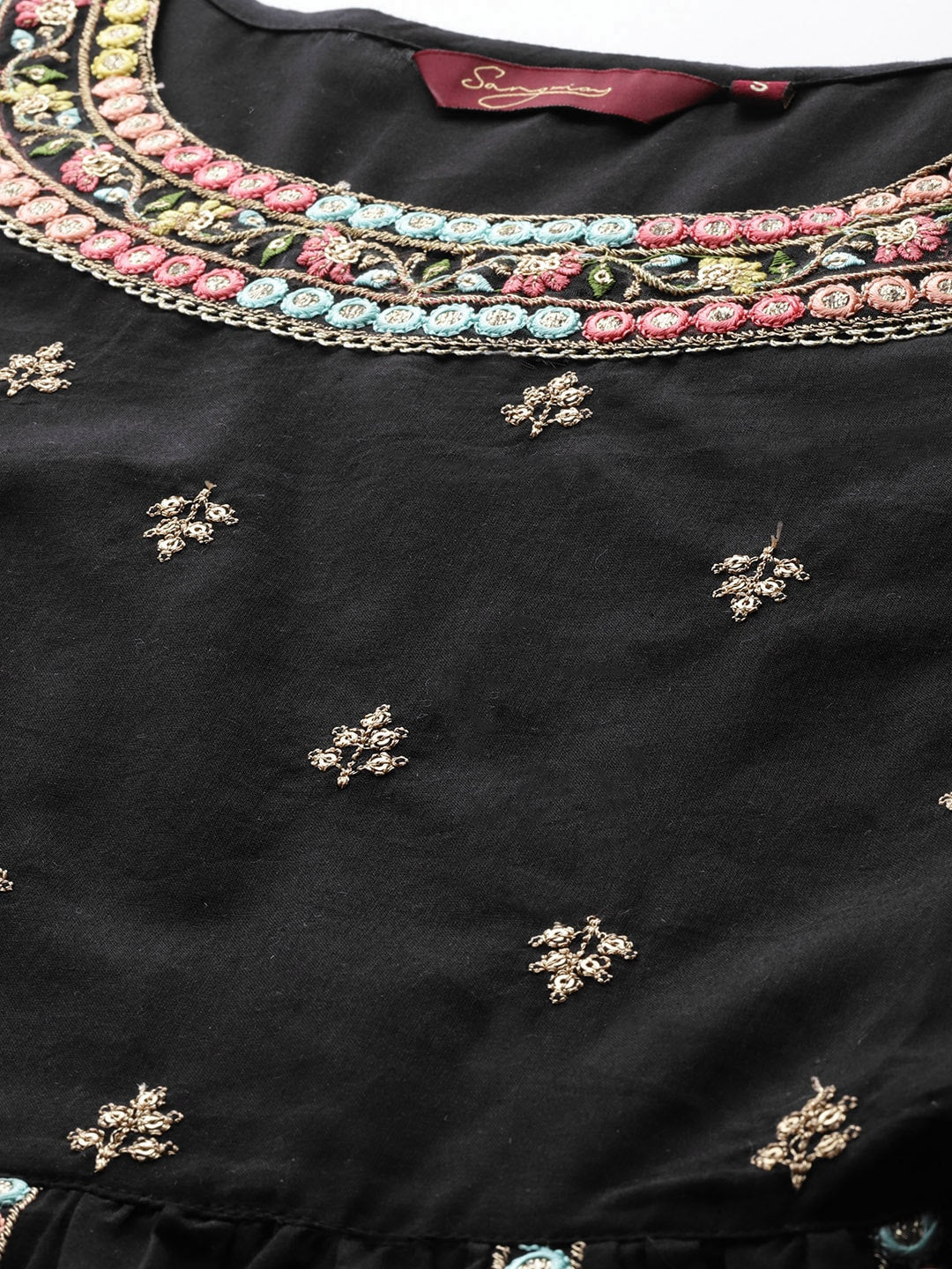 Sangria Women Embroidered Mirror Work Pure Cotton Kurta with Trousers & With Dupatta