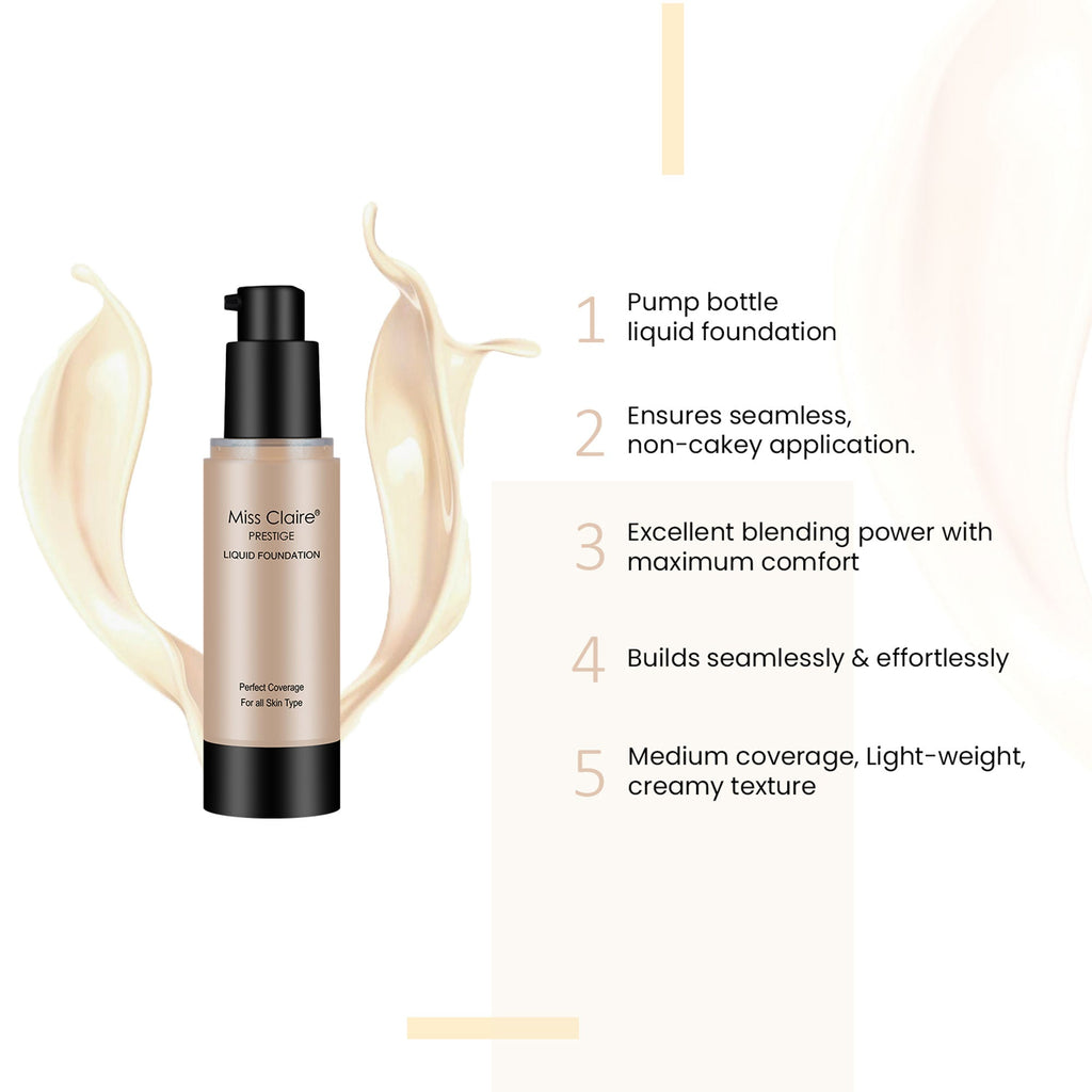 Miss Claire Prestige Liquid Foundation Perfect Coverage - 21 Natural Beige