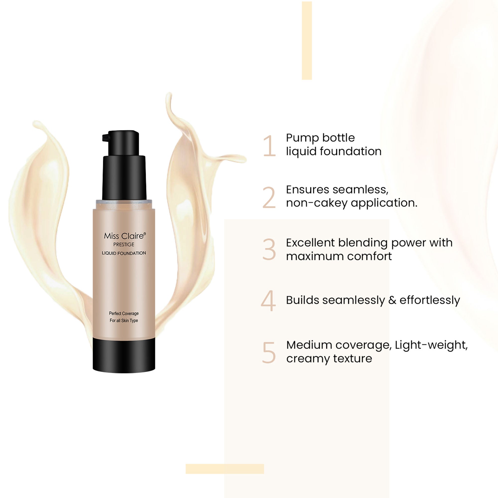 Miss Claire Prestige Liquid Foundation Perfect Coverage - 21 Natural Beige