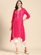 Sangria Floral Embroidered Mirror Work Kurta