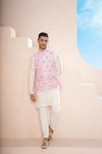 Lavender Pink Hand Embroidered Nehru Jacket by Hilo Design