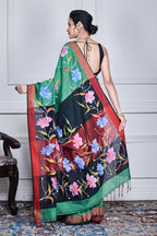 Morchari Multicolour Cotton Handloom Mirror Work Saree Unstitched Blouse - Distacart