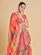 Sangria Orange & Green Printed Pure Cotton Saree - Distacart
