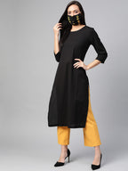 HERE&NOW Women Black Solid Straight Kurta