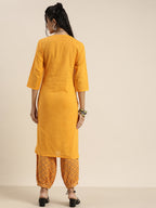 Sangria Women Yellow & Black Pure Cotton Kurta with Salwar