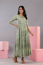 Juniper Women Olive Green Shantoon Floral Printed Maxi Dress - Distacart
