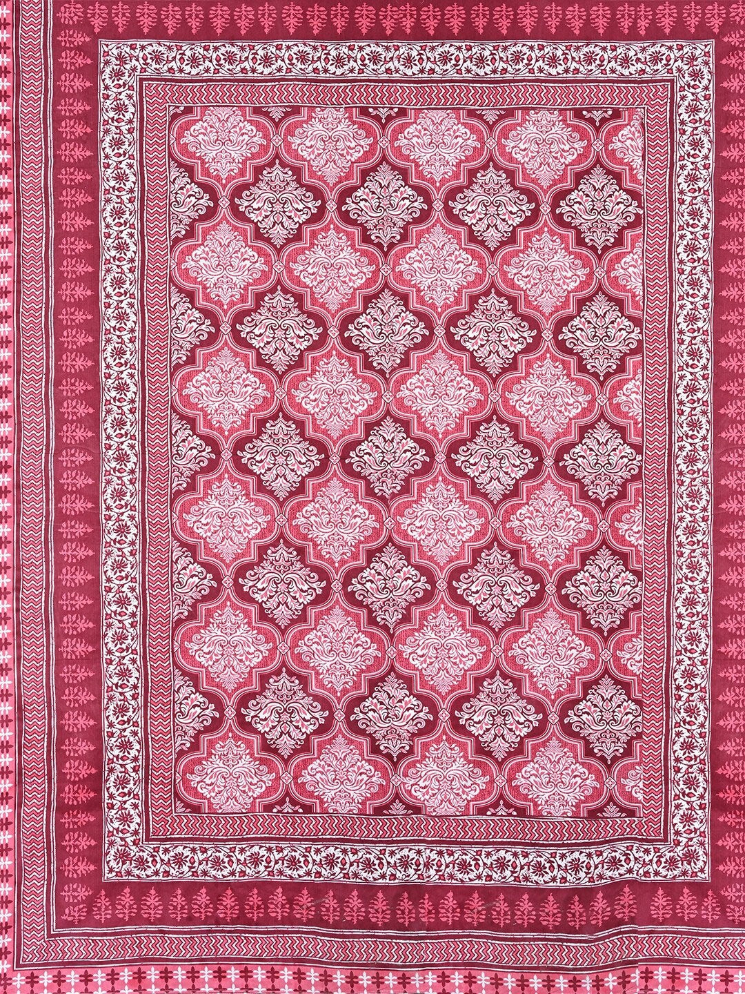 Urban Magic Pink Printed Cotton 104 TC King Bedsheet with 2 Pillow Covers