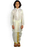 Sethukrishna Boys Cream-Coloured Layered Kurta with Dhoti Pants