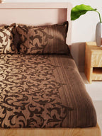 BIANCA Brown Floral 200 TC King Bedsheet with 2 Pillow Covers