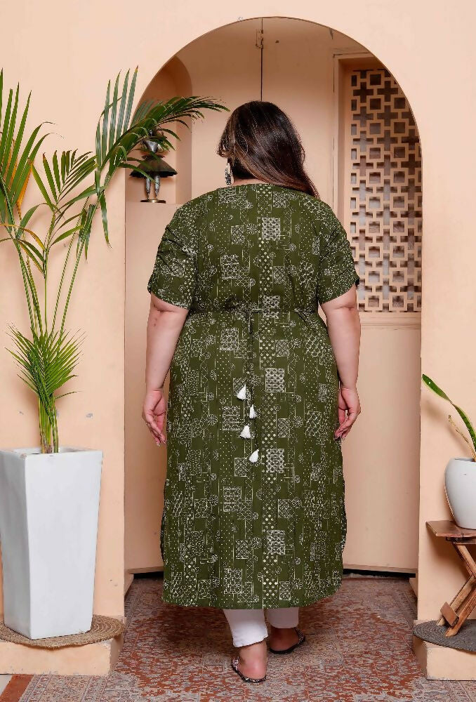 Miravan Womens Plus Size Pure Cotton Floral Printed Green Button Down A-Line Midi Dress - Distacart