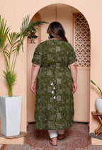 Miravan Womens Plus Size Pure Cotton Floral Printed Green Button Down A-Line Midi Dress - Distacart