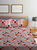 BOMBAY DYEING Marigold Pink Geometric Cotton 104 TC King Bedsheet & 2 Pillow Covers