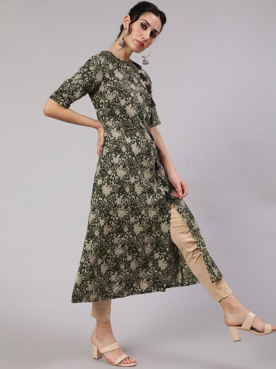 Aks Floral Printed Cotton A-Line Kurta