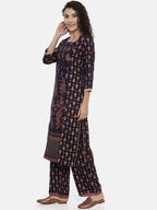 Souchii Navy Blue & Pink Printed Kurta with Palazzos - Distacart