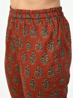 Myshka Women's Rust Printed Kurta With Trouser