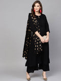 Yufta Women Black Solid Kurta with Palazzo & Dupatta