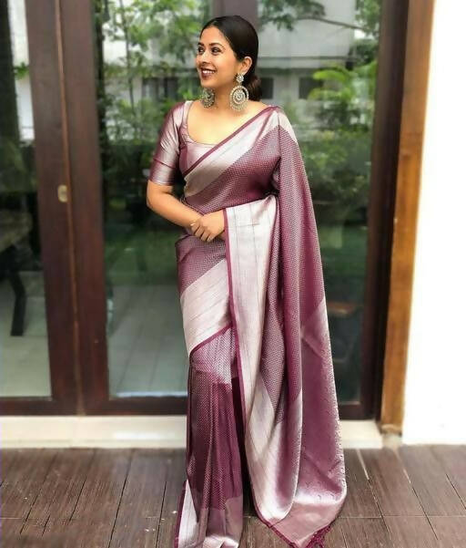 DEIANA'S Beautiful Designer Golden zari Soft Lichi Silk Saree - Maroon