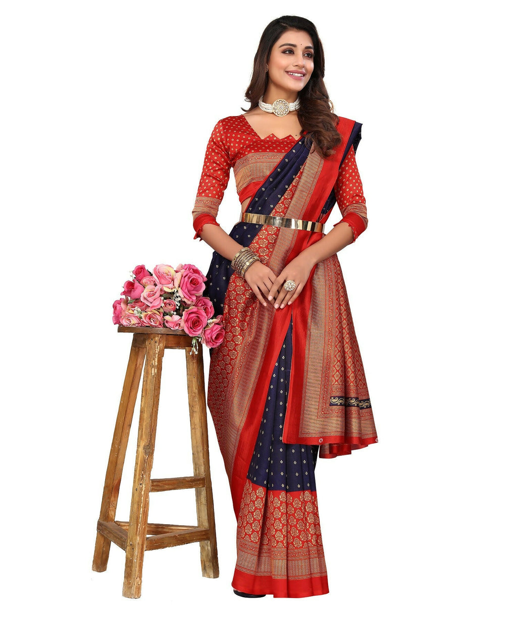 Vamika Navy Blue Printed Art Silk Saree