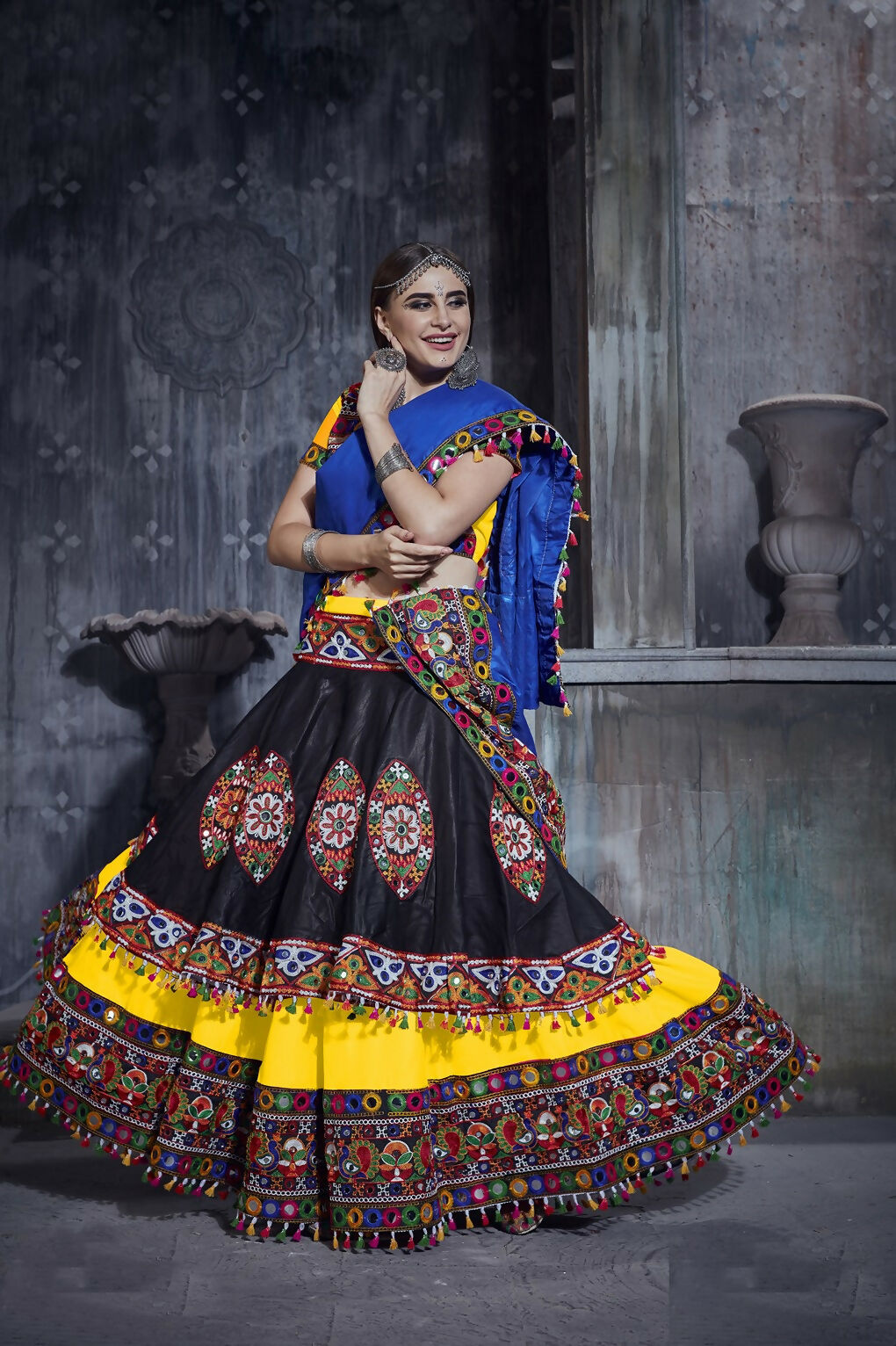 AI Fashion Black-Yellow Art Silk Designer Navratri Lehenga Choli Collection